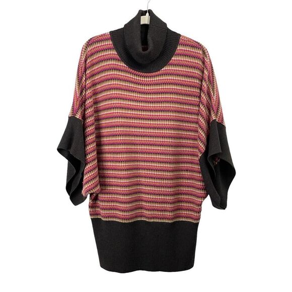 Trina Turk 100% merino‎ wool striped cowl neck boxy sweater Sz L boho - Picture 1 of 6